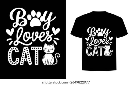Esta camiseta monocromática brincalhona é perfeita para qualquer garoto que ama gatos! Com tipografia adorável, impressões de pata e um encantador gato de desenho animado, é obrigatório para os amantes de animais que querem exibir seu felino