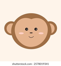 This playful nursery illustration features an adorable monkey head, exuding warmth and fun with every detail.