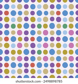 This playful, seamless pattern features vibrant, multicolored polka dots in various sizes. Perfect for adding a cheerful and lively touch to any project, from kids' decor to modern designs. Ideal for 
