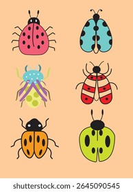 This playful children’s wall illustration features four friendly bugs—a ladybug, a butterfly, a beetle, and a caterpillar—smiling in a colorful garden. It's perfect for brightening any room! 