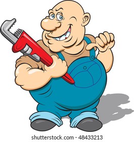 This is a plumber with his wrench ready to go to work.  The image is in four separate layers for easy editing.