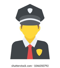 This police officer with hat, which features a gold badge or shield in the middle