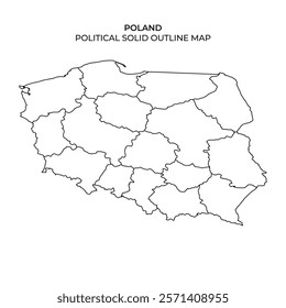 This political outline map highlights the administrative divisions of Poland. It offers a clear view of the boundaries without any additional markings or colors.