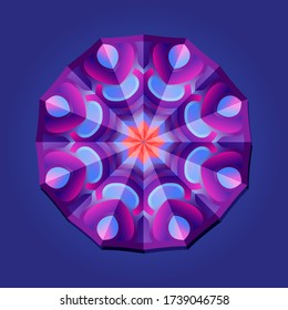 Esta es una plantilla de polígono. Esta es una mandala geométrica de neón rosa morado. Patrón floral asiático.
