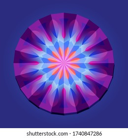 Esta es una plantilla de polígono. Esta es una mandala geométrica de neón rosa morado. Patrón floral asiático.