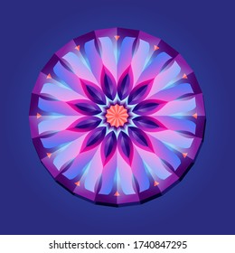 Das ist eine Polygonvorlage. Das ist ein violett rosa Neon geometrische Mandala. Asiatische Blumenmuster.