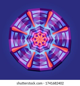 Esta es una plantilla de polígono. Esta es una mandala geométrica de neón rosa morado. Patrón floral asiático.