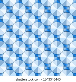 Este es un fondo azul poligonal y azul azuro con círculos. Patrón caleidoscopio de cristal.
