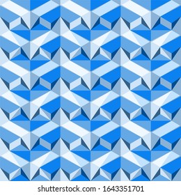 Este es un fondo azul poligonal y azul azuro con pasos. Patrón caleidoscopio de cristal.