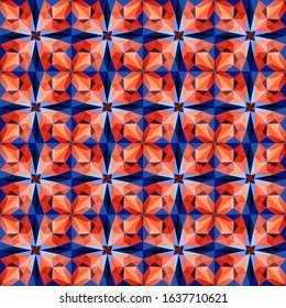 This is a polygonal blue and red background. Crystal kaleidoscope pattern.