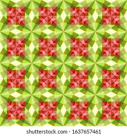 This is a polygonal green and red background. Crystal kaleidoscope pattern.