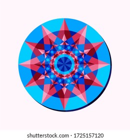 This is a polygonal pattern. This is a blue and pink geometric mandala. Kaleidoscope pattern. This is a vector arabic geometric symbol.