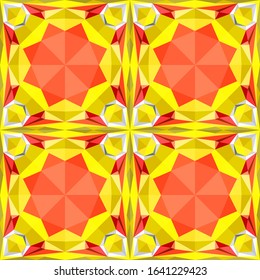 This is a polygonal yellow and ginger colour background. Crystal kaleidoscope pattern and mandalas.