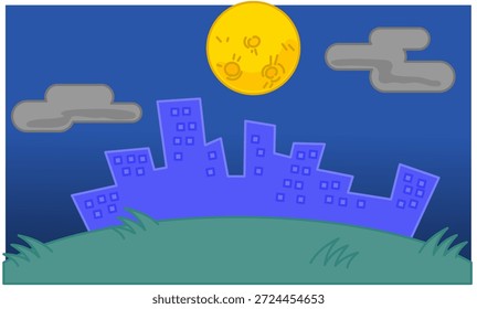 Dies ist eine Pop-Hintergrund-Illustration mit einer einfachen Abbildung eines nächtlichen Stadtlandschaft und des Mondes.