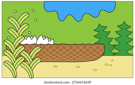 This is a pop background illustration that simply depicts the strata and plants of the dinosaur era.
