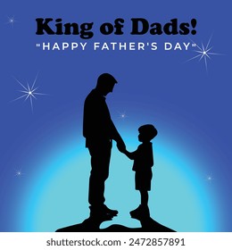 This post for father day . A silhouette of a father and child standing face-to-face, gazing at each other. The father could be holding the child's hand, or they could both be looking up at the sky.