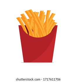 This is a potato fries or French fries in a red cup. Appetizers concept, snacks concept.