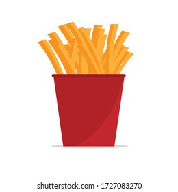 This is a potato fries or French fries in a red cup. Appetizers concept, snacks concept.