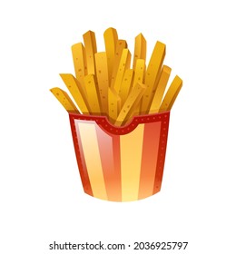 This is a potato fries or French fries in a red cup. Appetizers concept, snacks concept. Vector 