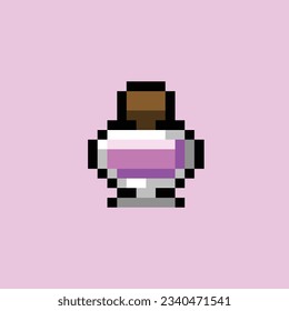 this is potion icon in pixel art with simple color and pink background ,this item good for presentations,stickers, icons, t shirt design,game asset,logo and your project