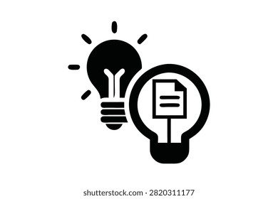 This powerful duo of a glowing lightbulb and a document inside a bulb represents bright ideas turned into plans.