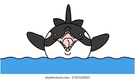 Esta é uma poderosa ilustração de uma baleia assassina emergindo da água com a boca aberta.