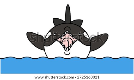 This is a powerful illustration of a killer whale emerging from the water with its mouth open.