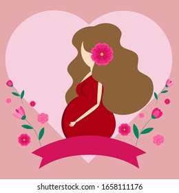 This is pregnant women and flowers on background.  Vector illustration.