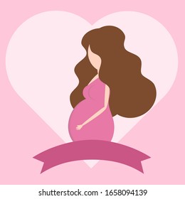 This is pregnant women isolated on pink  background. Vector illustration.
