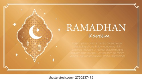 This premium vector graphic is a stunning representation of the Ramadan Kareem spirit, designed with a rich, full-gold aesthetic that exudes elegance and prestige. Unlike the previous version, this design utilizes a golden gradient background with subtle diagonal light leaks, creating a warm, glowing atmosphere perfect for high-end celebrations.