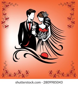 This premium vector illustration features a beautifully dressed bride and groom standing together in an elegant wedding-themed composition. Designed with graceful flowing lines, floral details, and a romantic color accent, the artwork symbolizes love, commitment, happiness, and the beginning of a lifelong journey. The stylish vector design is perfect for wedding invitations, anniversary cards, bridal shower decorations, greeting cards, wall art, t-shirt designs, stickers, Cricut and Silhouette projects, laser cutting, social media graphics, and other creative print or digital applications. The fully editable EPS vector format ensures crisp, scalable quality at any size.