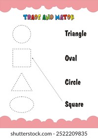 This preschool worksheet helps kids learn shapes. Children will trace and color each shape, then match it to the name of a picture.