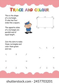 This preschool worksheet is for tracing and coloring practice. Kids can draw shapes and lines, then color them in. It's great for helping little ones develop their skills and get creative.