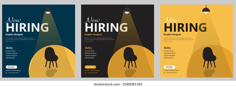This professional and creative "Social Media Hiring Post" template is designed to help businesses announce job openings effectively on various social media platforms. 