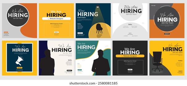 This professional and creative "Social Media Hiring Post" template is designed to help businesses announce job openings effectively on various social media platforms. 