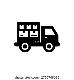 Este icono plano profesional ilustra un vehículo de entrega cargado con múltiples paquetes, ideal para simbolizar la logística, los servicios de envío y el transporte de carga en interfaces digitales.