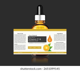 This professional and fully editable Vitamin C Face Serum Label Template is ideal for cosmetic and skincare brands.