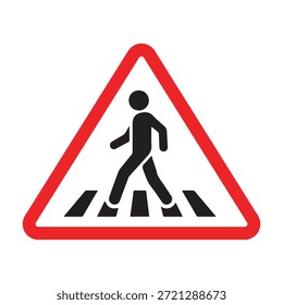 Dieses professionelle Vektorgrafik-Objekt verfügt über ein gut sichtbares Warnschild für Fußgängerübergänge, das für die Straßenverkehrssicherheit und das Verkehrsmanagement entwickelt wurde. Das Design besteht aus einem kräftigen roten gleichseitigen Dreieck mit abgerundeten Ecken, das eine minimalistische schwarze Silhouette einer Person umrahmt, die auf weißem Hintergrund über einen Zebrastreifen geht. Dieses universelle Sicherheitssymbol eignet sich ideal für die Planung der Verkehrsinfrastruktur, für die Erstellung von Sicherheitsmaterialien für den Straßenverkehr und für die städtische Navigationsbeschilderung, um das Fahrerbewusstsein und die sichere Fußgängerdurchfahrt zu fördern.