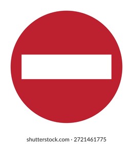 Este activo de Vector profesional cuenta con una señal de tráfico universal de alta visibilidad "Sin entrada" diseñada para el reconocimiento inmediato y la conformidad con la seguridad vial. El diseño consiste en un fondo circular rojo sólido con una barra Horizontal blanca en el centro. Este símbolo regulatorio esencial es ideal para la gestión del tráfico urbano, la Identificación de zonas restringidas y la seguridad de los estacionamientos para evitar el acceso no autorizado de los vehículos y garantizar un flujo de tránsito organizado.