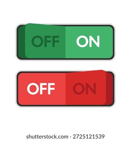 Este gráfico de Vector profesional cuenta con un par de interruptores de conmutación de interfaz de usuario (UI) de alto contraste y estilo rockero esquemático. El conjunto incluye un estado verde "ON" y un estado rojo "OFF", ambos representados con una estética táctil realista en 3D y un sombreado sutil para una profundidad dimensional. Estos Botones de balancín rectangulares son ideales para paneles de control industrial, interfaces de juegos, App inteligentes de administración del hogar y menús de Configuraciones de software que requieren Elementos interactivos de alta visibilidad.