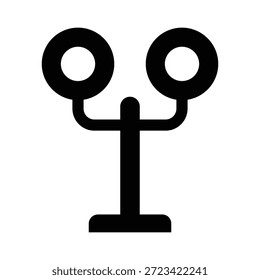 Este ícono de Vector profesional representa una señal ferroviaria clásica de doble lámpara, diseñada para una comunicación clara e intuitiva del control del transporte. El gráfico presenta una silueta minimalista negra sólida de un poste de señal con dos carcasas de luz circulares montadas en un brazo cruzado. Este versátil recurso es ideal para sistemas de navegación en tránsito, App móviles de seguridad ferroviaria, tableros de monitoreo logístico y presentaciones de infraestructura de transporte público.