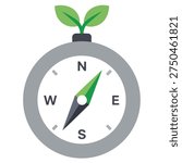 This professional vector illustration features a minimalist compass with a lush sprout growing from its top representing the vital concept of ecological guidance and finding a responsible path for our planet. The flat design uses clean geometric shapes to depict a slate gray navigation tool with a bi-colored needle pointing toward a verdant future. This graphic effectively visualizes the importance of ethical decision making and environmental leadership making it an essential asset for Earth Day campaigns and corporate responsibility reports.
Key themes include moral navigation and the role of conscious choices in fostering a balanced ecosystem. This icon is perfect for projects related to climate activism nature exploration and government initiatives aimed at global preservation. Designed with clean scalable paths this file is optimized for versatility from small mobile app buttons to large scale promotional banners and posters. The professional color palette of emerald tones and neutral grays provides a modern aesthetic that aligns with mission driven branding and non profit visual identities. Use this compass and leaf symbol to communicate complex environmental transitions through simple high impact visual storytelling. Build a more resilient world by promoting responsible habits and planet friendly direction with this high quality navigational graphic. Whether you are designing for a nature blog or an outdoor adventure brand this pathfinder icon serves as a powerful metaphor for creating harmony between human development and the wilderness.