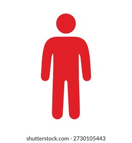 This professional vector illustration features a bold red silhouette of a standing human figure. Designed as a universal symbol for 