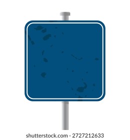 Diese professionelle Vektor-Straßenschild-Vorlage verfügt über einen soliden blauen quadratischen Rahmen mit einer realistischen verwitterten und belasteten Textur. Dieses leere Informationsmaterial ist an einem silbernen Pol montiert und bietet eine robuste, industrielle Ästhetik, während es gleichzeitig eine saubere Basis für kundenspezifische Nachrichten bleibt. Es ist ideal für kreatives Grafikdesign, urbane Service-Benachrichtigungen, Website-Heldenbilder und Lehrmaterialien, die eine Vintage-Verkehrssignalbasis erfordern.