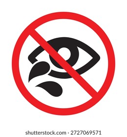 Este sinal de segurança profissional identifica o risco de contaminantes líquidos que entram nos olhos, projetado para comunicação de risco crítico em plantas químicas, instalações médicas e laboratórios industriais. O gráfico apresenta uma silhueta preta em negrito de um olho com gotículas líquidas, dentro de um clássico círculo proibido vermelho com uma barra diagonal tachada. Este recurso de alta visibilidade é essencial para sinalização de estações de lavagem ocular de emergência, documentação de requisitos de EPI e protocolos de manuseio de material perigoso.
