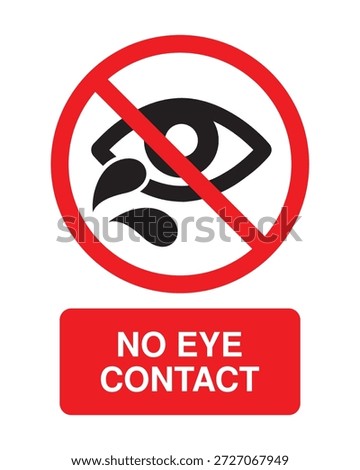 This professional vector safety sign provides an unmistakable warning against eye contact with hazardous liquids and chemicals, designed for high-risk zones in industrial and medical facilities. The graphic features a bold black eye silhouette with splash droplets within a red prohibitory circle and diagonal strike-through. A vibrant red lower panel displays the text "NO EYE CONTACT" in bold white uppercase typography. This high-visibility asset is essential for PPE compliance manuals, hazard communication stations, and workplace health and safety (WHS) documentation.