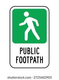 Dieses professionelle Vektorzeichen kennzeichnet einen ausgewiesenen öffentlichen Fußweg, der Fußgänger führen und sichere Wanderwege in städtischen oder ländlichen Gebieten fördern soll. Die Grafik zeigt eine weiße Silhouette einer Person zu Fuß, innerhalb eines grünen Quadrats mit abgerundeten Ecken an der Spitze, und den fetten schwarzen Text "ÖFFENTLICHER FUSSPFAD" angezeigt unten auf weißem Hintergrund, alle in einem dünnen schwarzen Rahmen eingeschlossen. Dieses Objekt eignet sich ideal für Parknavigationskarten, Stadtbahnmarkierungen, Stadtratswandersysteme und Fußgängerverzeichnisse auf dem Campus.