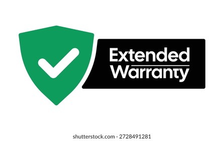 Este distintivo profissional de confiança vetorial apresenta um escudo verde de alta visibilidade com uma marca de seleção branca, simbolizando a segurança e a proteção. O design é combinado com um elegante banner preto contendo o texto em negrito branco "Garantia estendida". Este recurso é ideal para páginas de produtos de comércio eletrônico, indicadores de confiança de finalização da compra, cabeçalhos de contrato de serviço e materiais de marketing promocionais destinados a aumentar a confiança do cliente e a conversão de varejo.