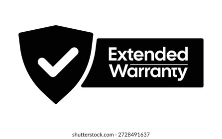 Este distintivo profissional de confiança vetorial apresenta um escudo preto de alto contraste com uma marca de verificação branca, representando segurança, confiabilidade e qualidade de serviço. O design é acompanhado por um elegante banner preto contendo o texto branco "Garantia estendida". Este recurso monocromático é ideal para páginas de produtos de comércio eletrônico, indicadores de confiança de finalização da compra, materiais de marketing monocromáticos e cabeçalhos de contrato de serviço profissional.