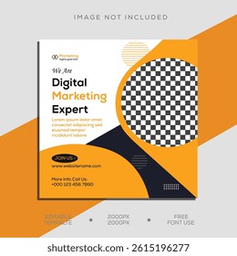 This is a professionally designed digital marketing agency social media post template, ideal for promoting services such as SEO, PPC, content marketing, and more. The layout is fully editable and feat